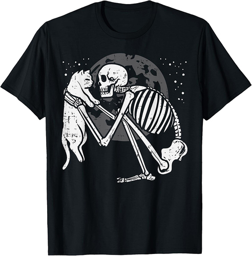 Skeleton Cat Skull Kitty Cute Goth Halloween Men Women Kids T-Shirt