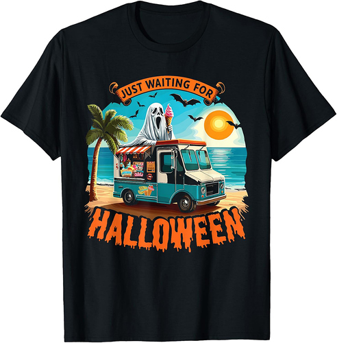 Skeleton Just Waiting For Halloween Halloween Summer Ghost T-Shirt