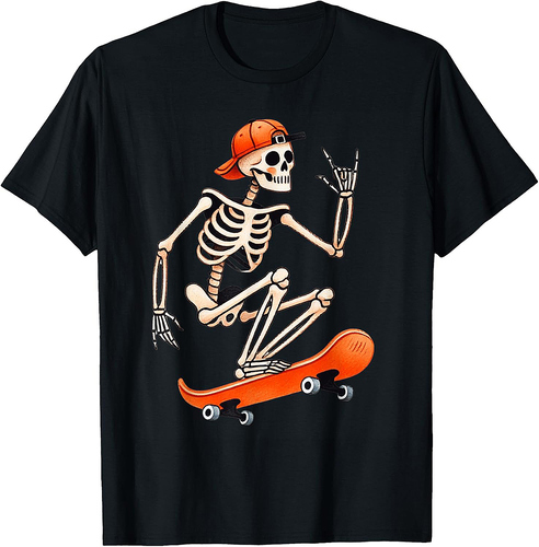 Skeleton Skateboarding Halloween Funny Skater Rock Men Boys T-Shirt