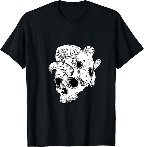 Skull Horn Art Vintage Scary Creepy Devil Halloween Theme T-Shirt