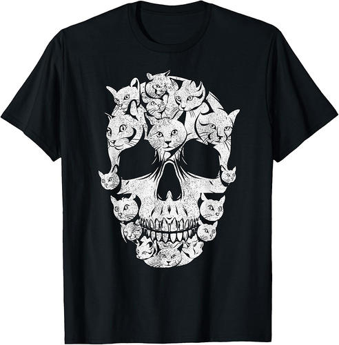 Skull of Cats Skeleton Kitten Funny Halloween Cat Skull T-Shirt for Men Women Kids