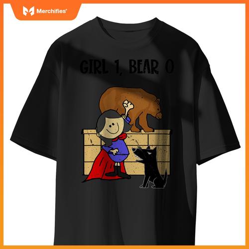 Smiletnowtees Superhero Girl Pushes Bear off Wall Saves Dogs T-Shirt
