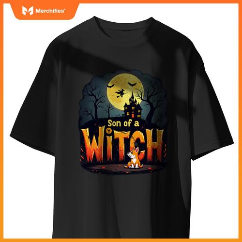 Son Of A Witch Funny Dog Halloween Men Woman Tee T-Shirt