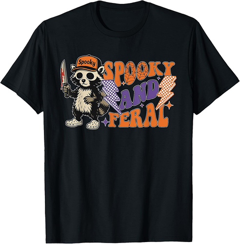Spooky And Feral Horror Halloween Racoon Spooky Season Gift T-Shirt