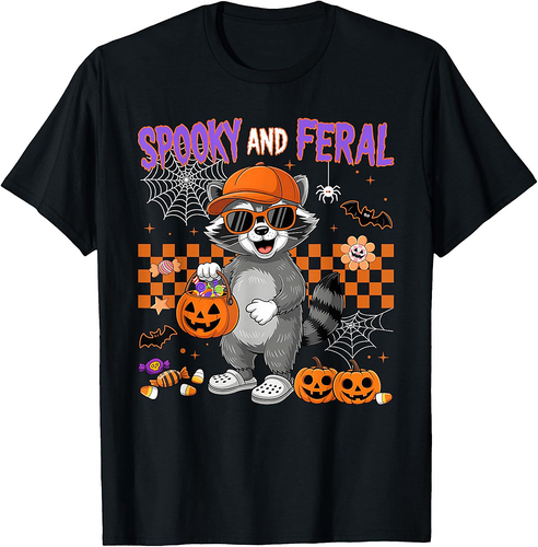 Spooky And Feral Raccoon Funny Halloween Costume Men Women T-Shirt