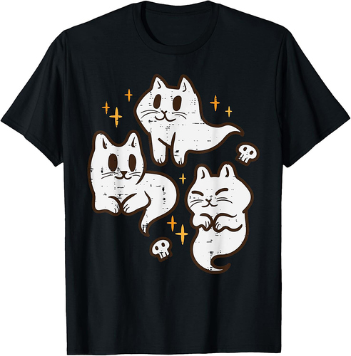 Spooky Cat Ghosts Retro Vintage Halloween Women Girls T-Shirt