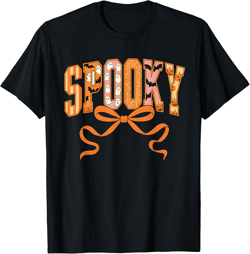 Spooky Coquette Girly Pumpkin Ghost Funny Halloween T-Shirt