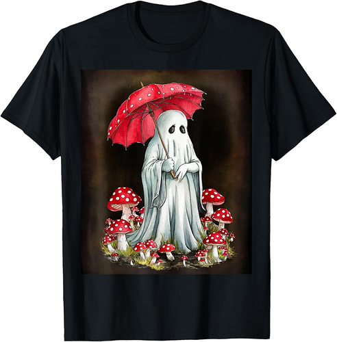 Spooky Cottagecore Ghost - Halloween Mushroom Delight T-Shirt