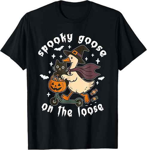 Spooky Goose On The Loose Witch Silly Goose Animal Halloween T-Shirt