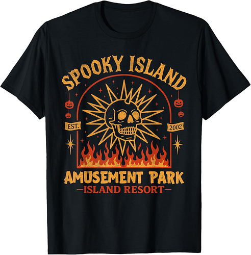 Spooky Island Est 2002 Amusement Park Skull Halloween T-Shirt