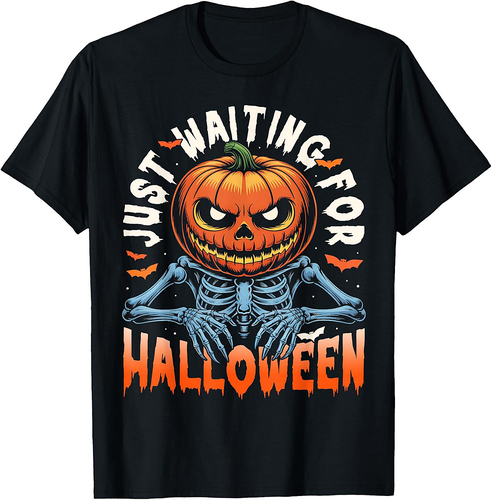 Spooky Pumpkin Just Waiting For Halloween Skeleton Scary T-Shirt