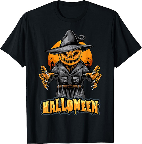 Spooky Pumpkin Scarecrow Witch Hat Funny Halloween 2020 gift T-Shirt
