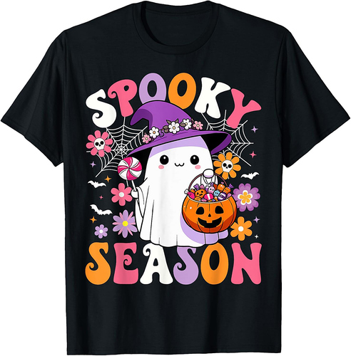 Spooky Season Halloween Ghost Groovy Halloween Women Girls T-Shirt