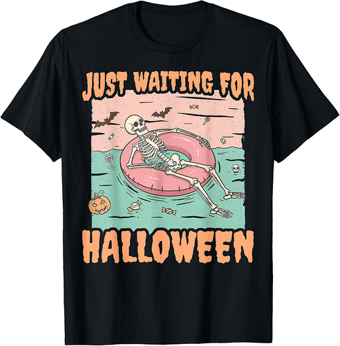 Spooky Summer Skeleton Just Waiting For Halloween Funny T-Shirt