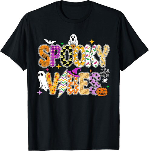 Spooky Vibes Retro Ghost Coquette Bow Halloween Women Girls T-Shirt