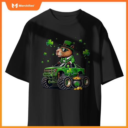 St Patricks Day Boys Toddler Rodent Capybara Monster Truck T-Shirt