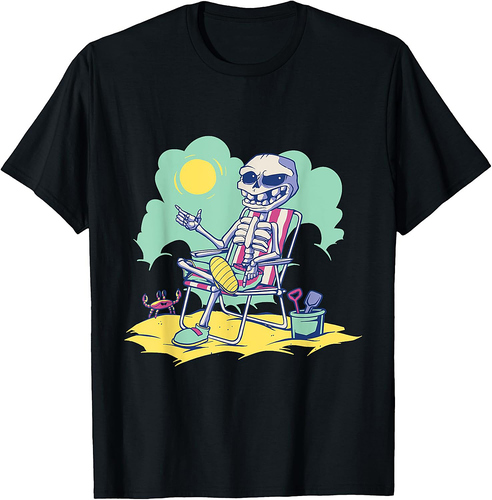 Summer Halloween Skeleton Beach Sun Summerween Vibes T-Shirt