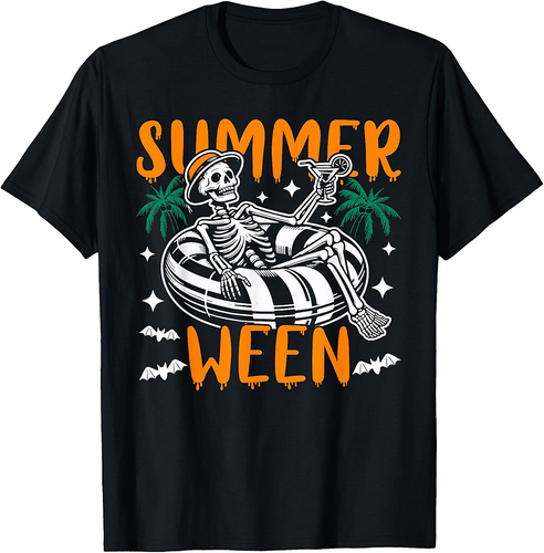 Summerween Skeleton Summer Vacation Beach Halloween 2024 T-Shirt