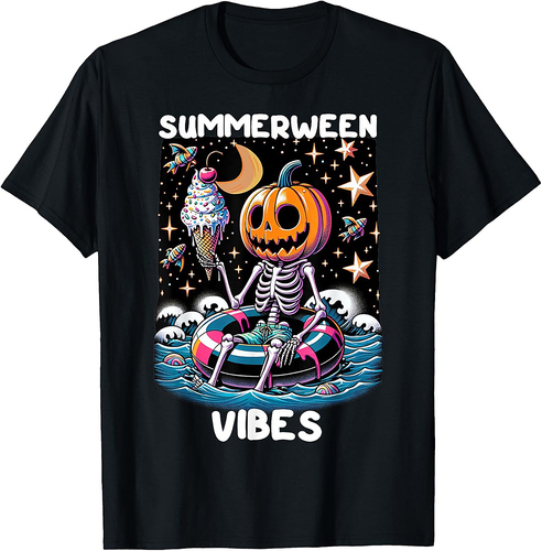 Summerween Summer Halloween Funny Skeleton Ice Cream Party T-Shirt for Men Women Kids