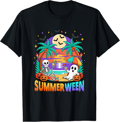 Summerween Summer Skeleton Party Halloween Vibes Vacation T-Shirt