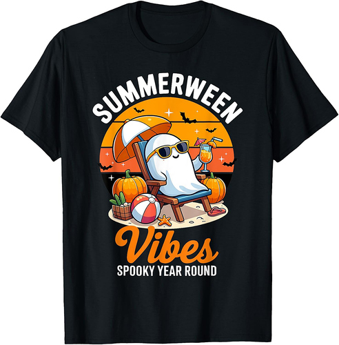 Summerween Vibes Ghost Year Round Halloween Spooky Summer T-Shirt