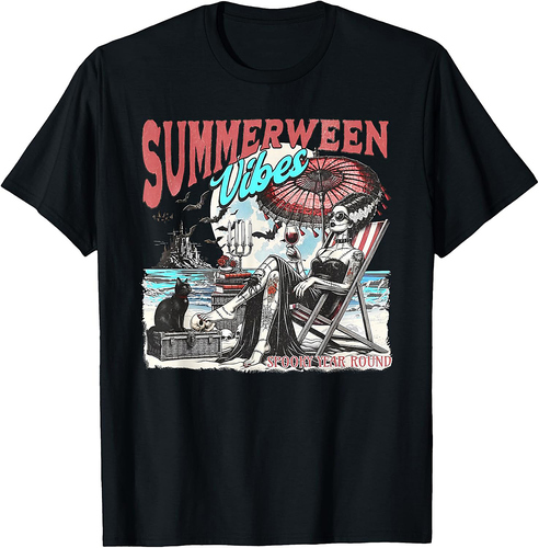 Summerween Vibes Spooky Year Round Halloween In Summer Beach T-Shirt
