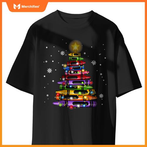 Teacher Crayon Christmas Tree Lights Student School Xmas