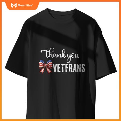 Thank You Veterans Patriotic Coquette Bow Veterans Day 2024 T-Shirt