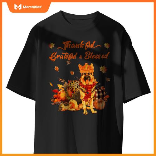Thankful Grateful Blessed German Shepherd Fall Scarf Autumn T-Shirt