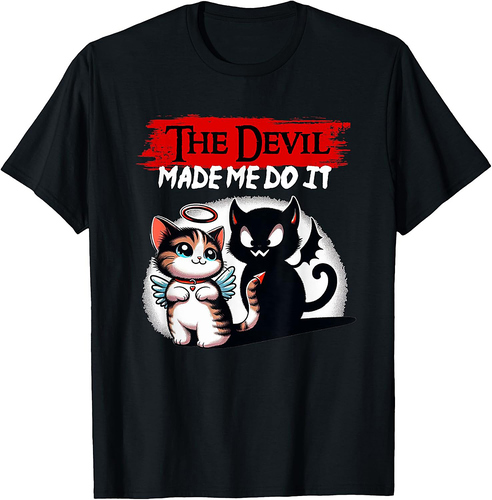 The Devil Made Me Do It Halloween Devil Cat Kitten T-Shirt