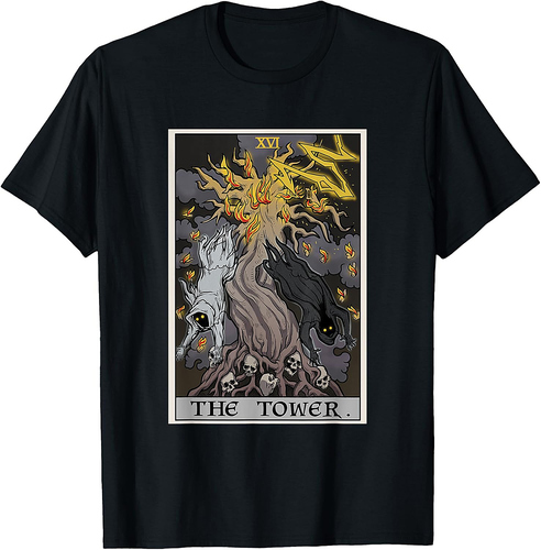 The Tower Tarot Card Halloween Tree of Life Gothic Horror T-Shirt