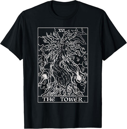 The Tower Tarot Card Halloween Tree of Life Spooky Gothic T-Shirt