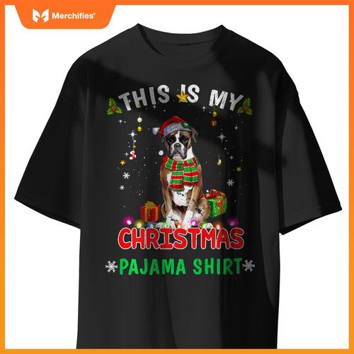 This Is My Christmas Pajama Shirt Funny Boxer Xmas Dogs T-Shirt