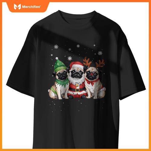 Three Chihuahua Dogs Christmas Funny Santa Reindeer Xmas T-Shirt