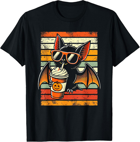 Trick or Treat Cute Bat Hipster Latte Funny Halloween Bat T-Shirt