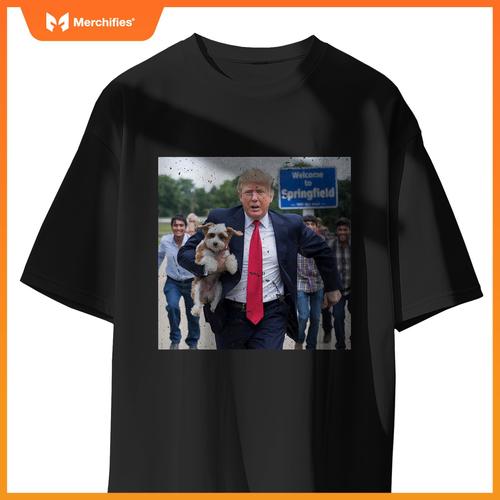 Trump Saving A Dog Funny Eating Dogs Political Humor Photo T-Shirt