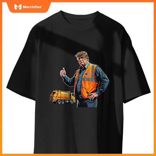 Trump Thumbs Up Garbage Truck Worker American Flag Vest T-Shirt