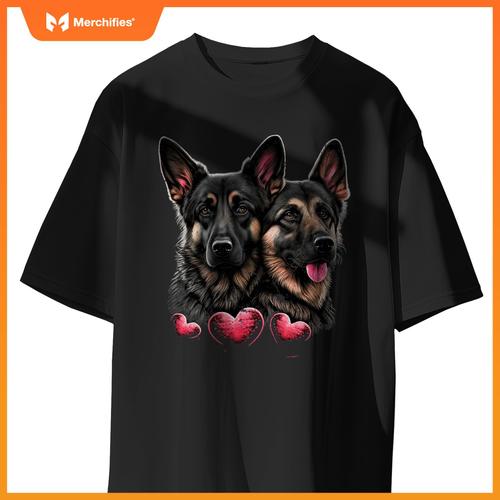 Two Alsatian Dogs Valentines Day Love Couple German Shepherd T-Shirt