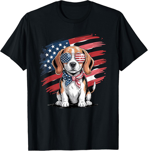 US Flag Watercolor Beagle 4th July T-Shirt