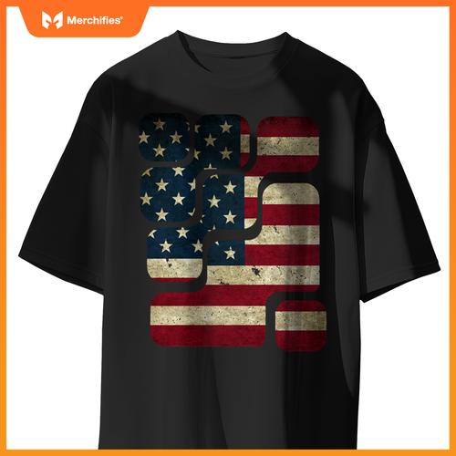 USA American Flag Patriotic Retro Puzzle Mens Womens Kids T-Shirt