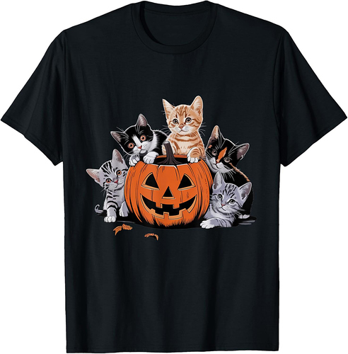 Vintage 90s Cat Pumpkin Halloween Retro Floral Spooky Season T-Shirt