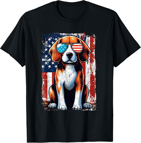 Vintage Beagle Dog American USA US Flag Pets Lovers Outfit T-Shirt