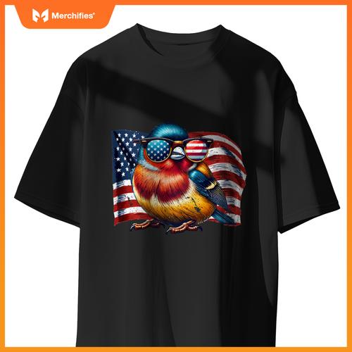 Vintage Finch Birds USA Flag Animals Patriotic Sunglasses T-Shirt