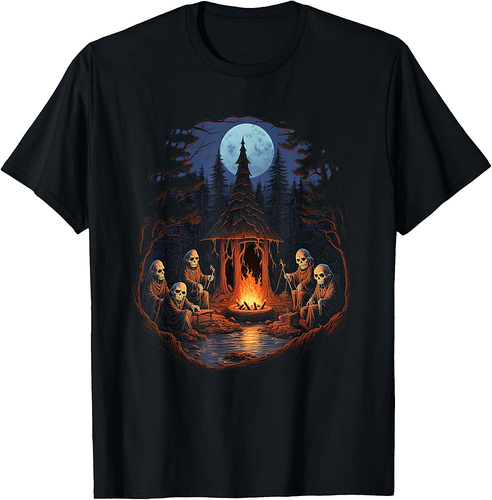 Vintage Ghost and Skeleton by Fire Camping Gothic Halloween T-Shirt