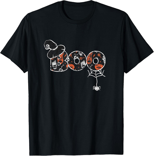 Vintage Halloween Boo Spider Skeleton Ghost Witch Hat Cute T-Shirt