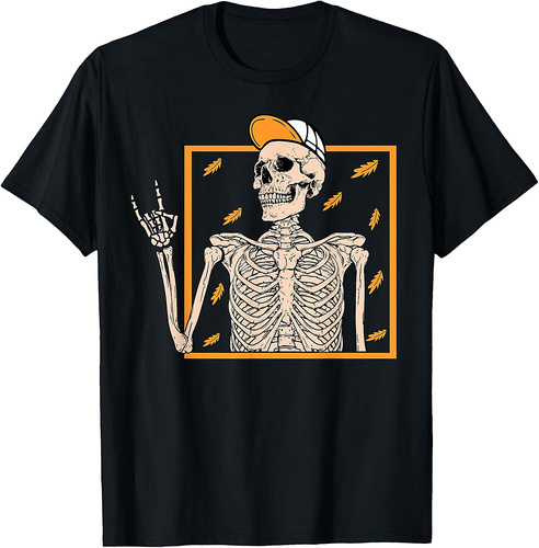 Vintage Halloween Skeleton Rock On Hand Skeleton Men Boys T-Shirt