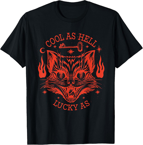 Vintage Scary Halloween Black Cat T-Shirt