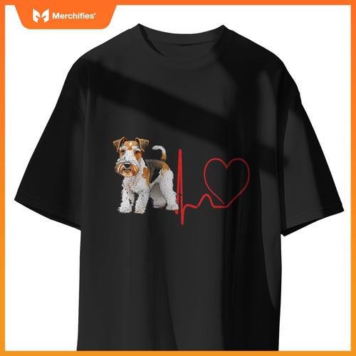 Wire Fox Terrier Dog Heartbeat EKG Funny Dogs Lover & Owner T-Shirt
