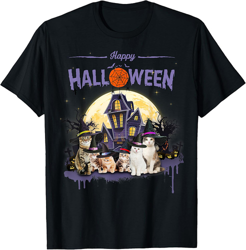 Witch Cat Halloween Cats Gifts For Cat Lover Cat Mom Cat Dad T-Shirt for Men Women Kids