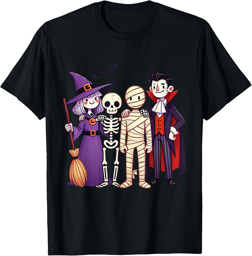 Witch Skeleton Mummy Vampire Retro Halloween Boys Girls Kids T-Shirt